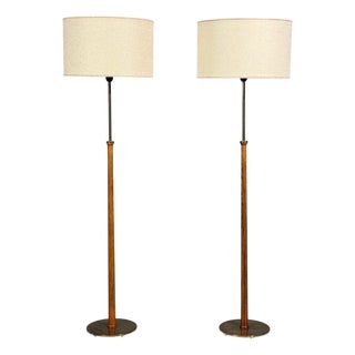Eje Ahlgren, Bergboms, Floor Lamps, Teak, Polished Brass, Sweden, 1950s For Sale
