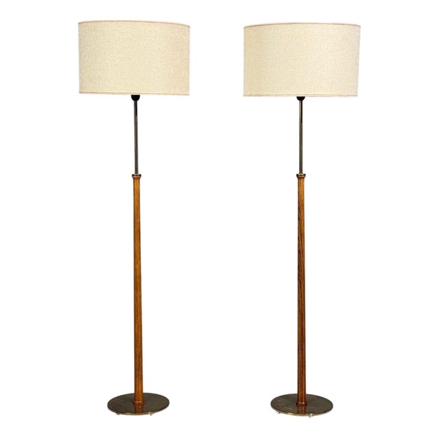 Eje Ahlgren, Bergboms, Floor Lamps, Teak, Polished Brass, Sweden, 1950s For Sale