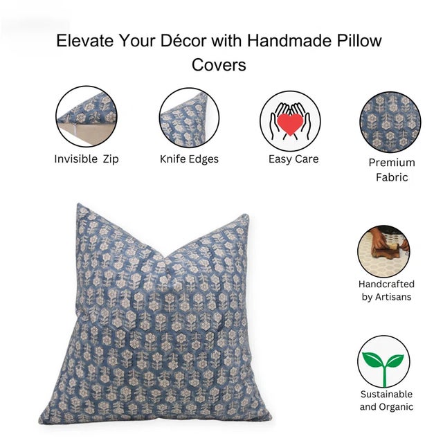 Not Yet Made - Made To Order Fabdivine Bohemian Block Print Pillow Cover 18x18 Inch - Tulsi Buti For Sale - Image 5 of 5