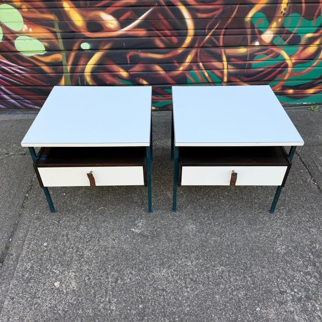 Mid 20th Century Mid-Century Moderm Vista Furniture California Nightstands With Leather Pulls Walnut Laminate For Sale - Image 5 of 12