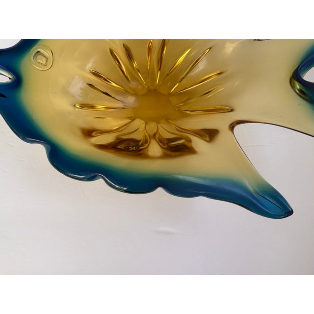 Glass Vintage Amber and Teal Blue Murano-Style Art Glass Fish Bowl For Sale - Image 7 of 11