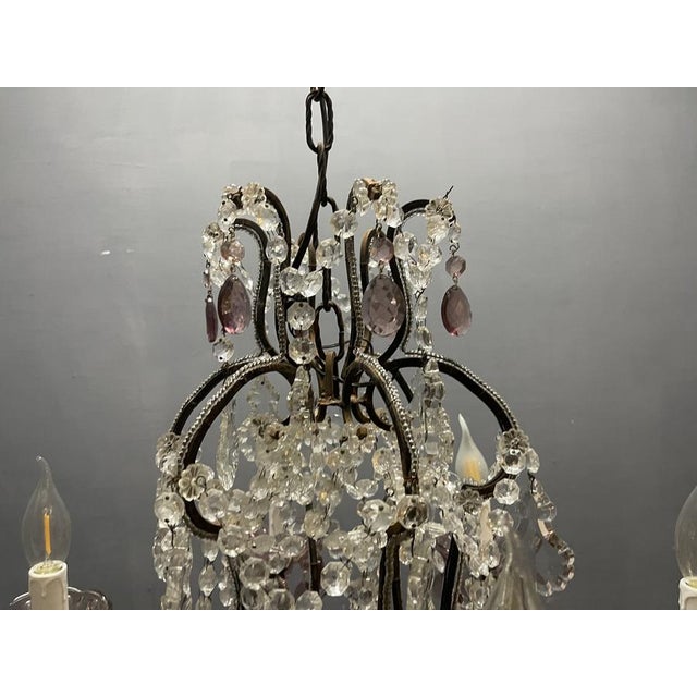 Vintage Italian Crystal Beaded Chandelier with Lilac Glass Bobeches, 1960s For Sale - Image 14 of 18