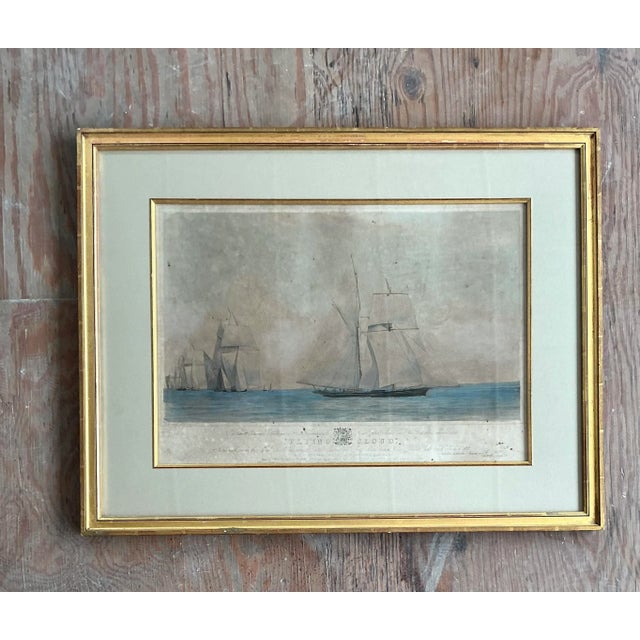 Mid 20th Century Vintage Boho Hand Colored Nautical Print For Sale - Image 5 of 6