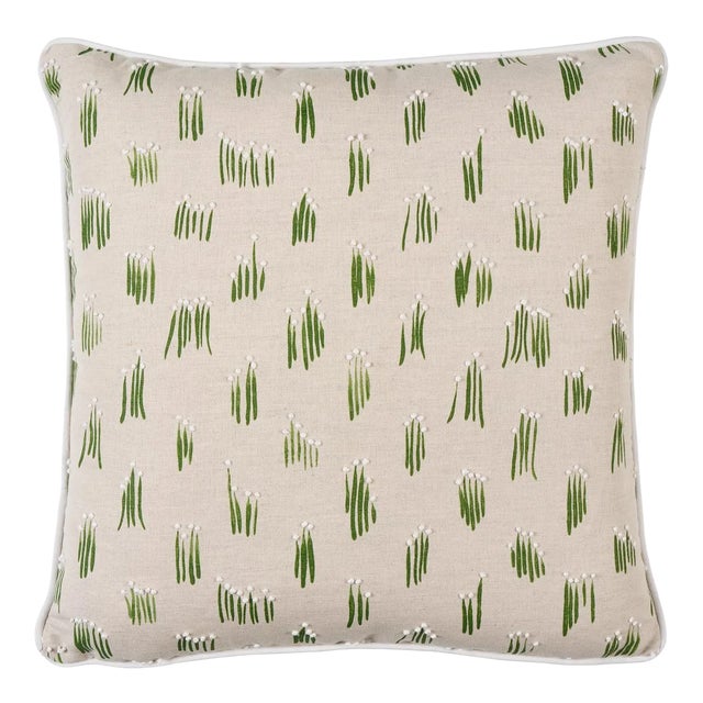 Schumacher x Studio Bon Meadow Button Pillow In Neutral For Sale