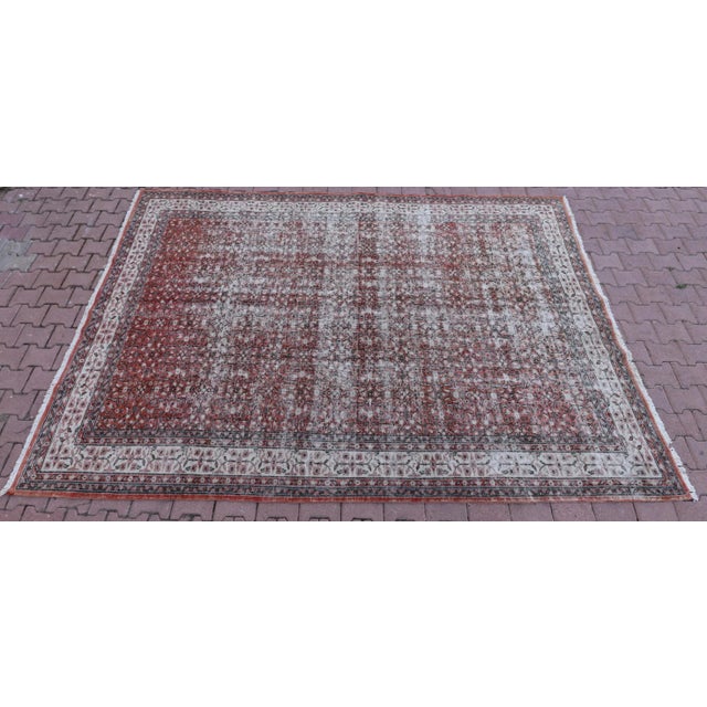 1950s Vintage Chinese Hand Knotted Red Floral Desing Oushak Area Rug For Sale - Image 4 of 13