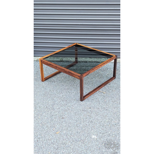 Danish Rosewood Coffee Table | C. 1960s | Smoked Glass Top For Sale In San Francisco - Image 6 of 7