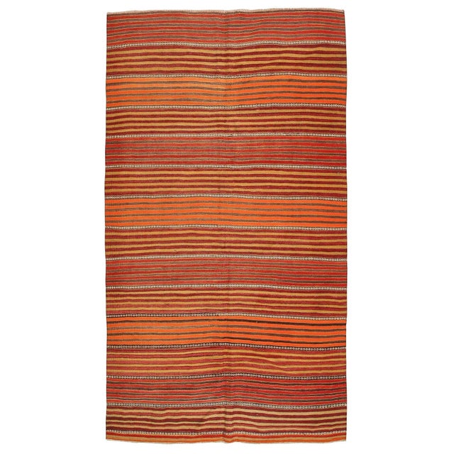 Textile Mid 20th Century Vintage Striped Turkish Kilim Rug For Sale - Image 7 of 7
