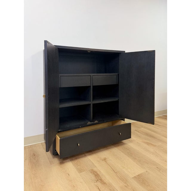 Wood Bobby Berk Modern Black Tallboy Cabinet, Beige Oval Cane Inlay MCM Style For Sale - Image 7 of 12