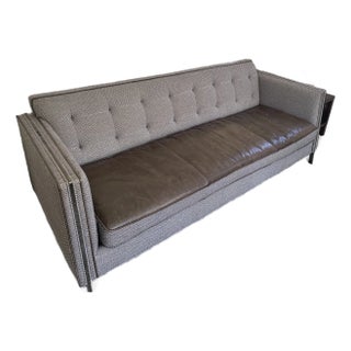 Contemporary Modern Designer Gray Leather & Woven Sofa – Caracole For Sale