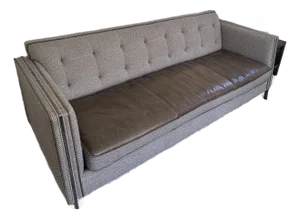 Contemporary Modern Designer Gray Leather & Woven Sofa – Caracole