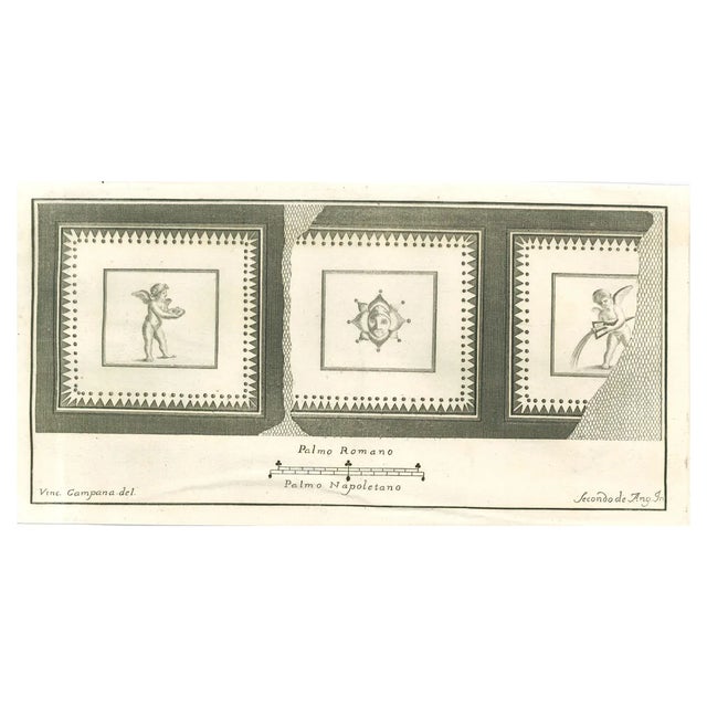 Secondo De Angelis, Pompeian Fresco, Etching, 18th Century For Sale