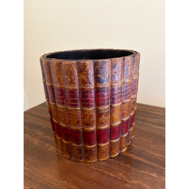 A gorgeous Georgian style English Country trompe l'oeil waste basket wrapped in leather bound books from the Royal Academy...