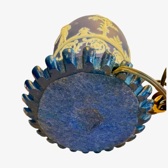 1950s Cobalt Blue Jasperware Table Lamps With Classical Relief – 22” Tall - a Pair For Sale - Image 9 of 10