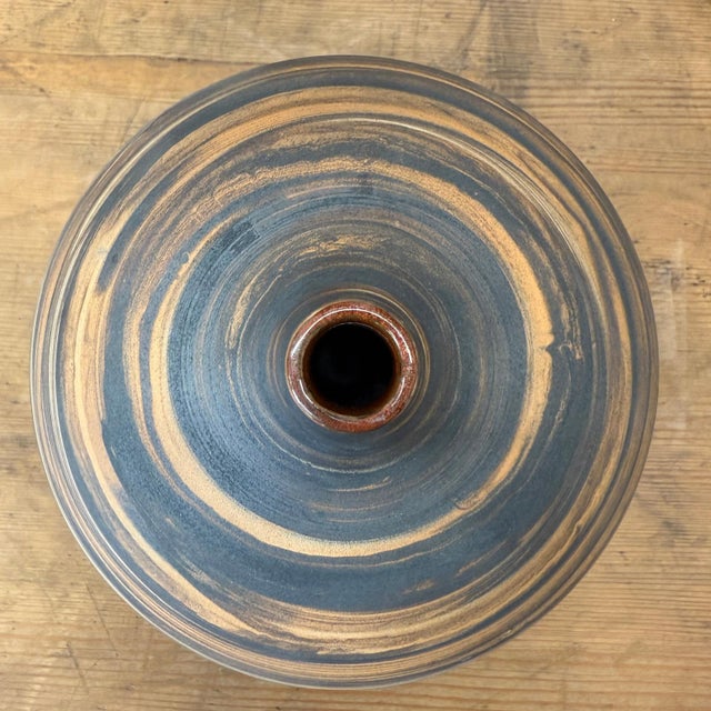 Ceramic Small Black and Orange Canyon Drift Round Prem Vase For Sale - Image 7 of 8