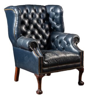 Vintage Tufted Leather Chesterfield Armchair in Blue