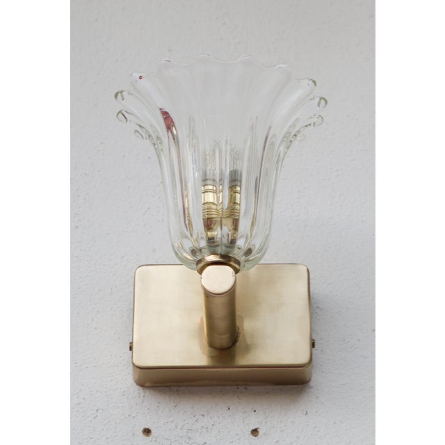 Set of 3 Art Decò Barovier & Toso Wall Light Murano Art Glass and Brass, 1940s For Sale - Image 9 of 14