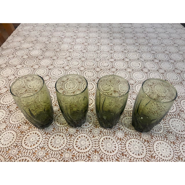 Anchor Hocking 1960s Anchor Hocking Drinking Glasses in Central Park Ivy Green Swirl Pattern - Set of 4 For Sale - Image 4 of 9
