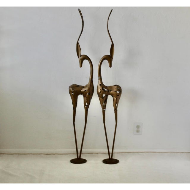 Monumental Stylized Bronze-Finished Metal Gazelle Sculptures-a Pair For Sale - Image 11 of 17