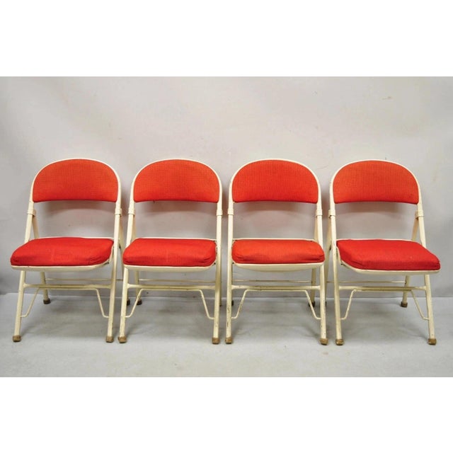 Mid 20th Century Vintage American Seating Metal Frame Red Upholstered Folding Chairs - Set of 4 For Sale - Image 12 of 12