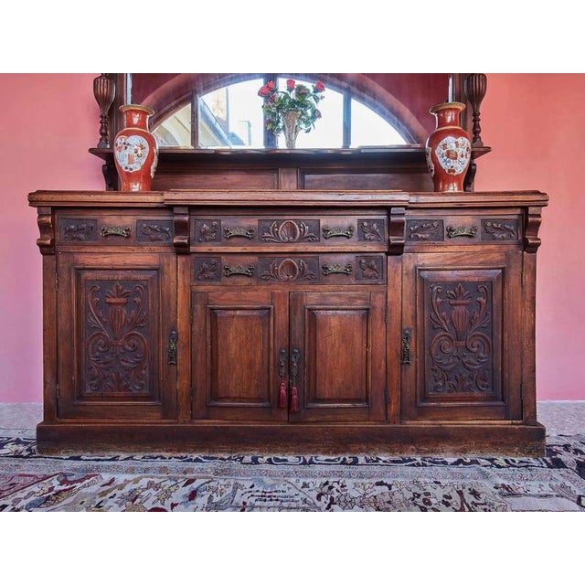 Brown English Sideboard with Large Mirror Hand Carved For Sale - Image 8 of 15