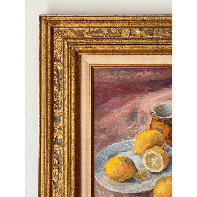 Rustic Vintage Oil Painting Still Life With Apples & Lemons, 1984 For Sale - Image 3 of 13