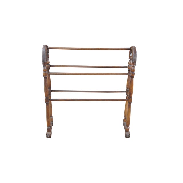 American Vintage Early American Style Turned Oak Towel Quilt Blanket Rack Stand Holder For Sale - Image 3 of 11