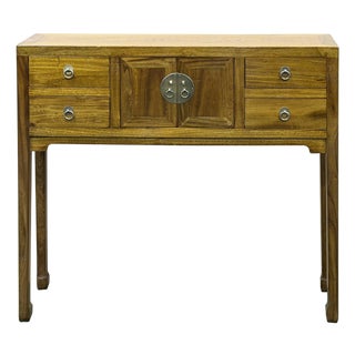 Honey Brown 4 Drawers Slim Narrow Console Side Foyer Table For Sale