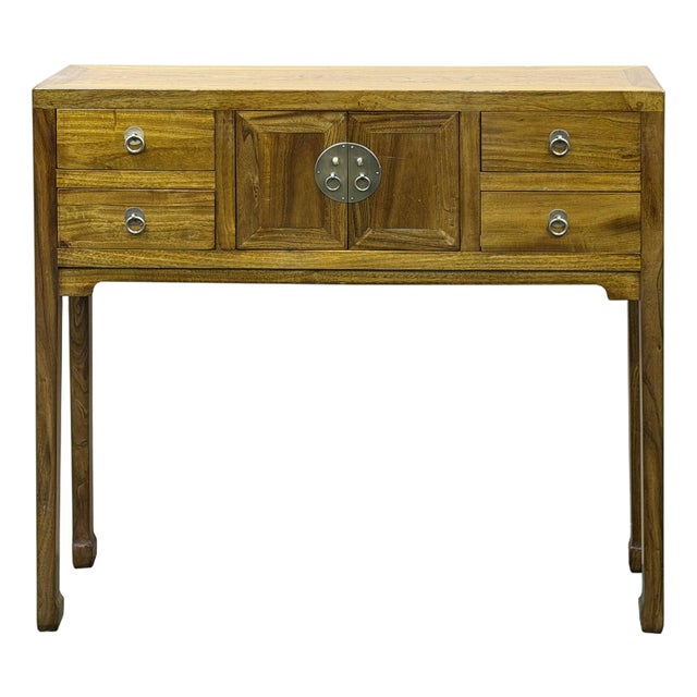 Honey Brown 4 Drawers Slim Narrow Console Side Foyer Table For Sale