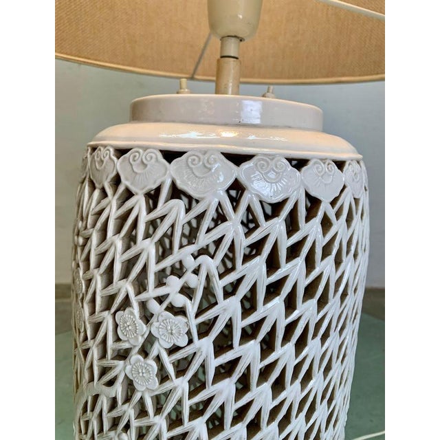 Glazed Ceramic Table Lamp with Fabric Shade, 1960s For Sale - Image 10 of 13