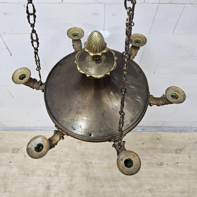 Metal Antique Neo-Renaissance Greenman Candle Chandelier, 1980s For Sale - Image 7 of 18