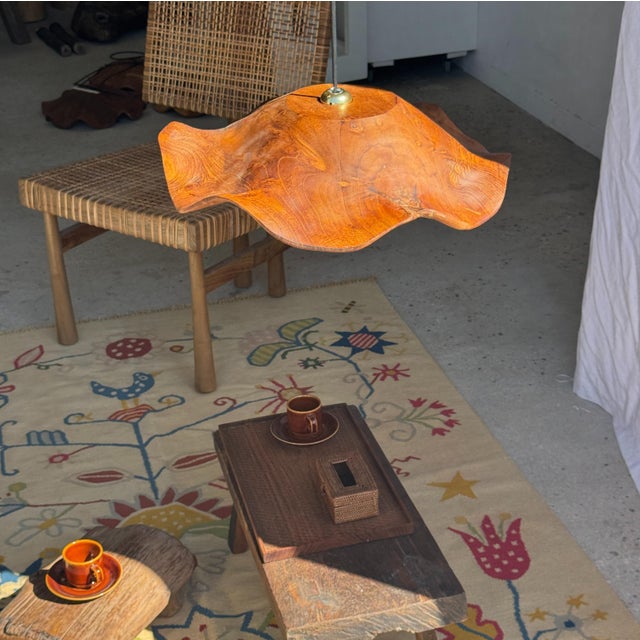 Flat Corrugated Leaf Pendant Light in Teak For Sale - Image 4 of 18