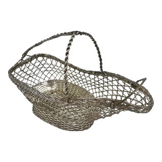 1950s French Handwoven & Braided Silverplate Wire Wine Holder For Sale