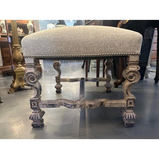 Late 19th Century Carved Italian Baroque-Style Upholstered Bench For Sale - Image 4 of 5