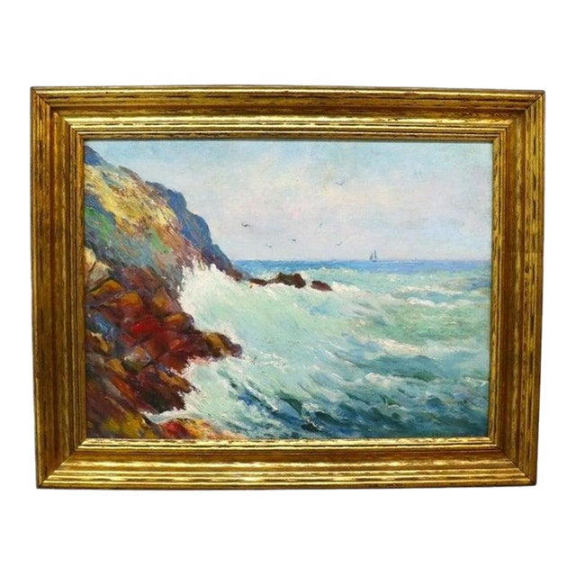 Oil on Board Painting of a Maine Coastal Scene Signed by Mo Henneman C1920 For Sale