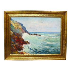 Oil on Board Painting of a Maine Coastal Scene Signed by Mo Henneman C1920