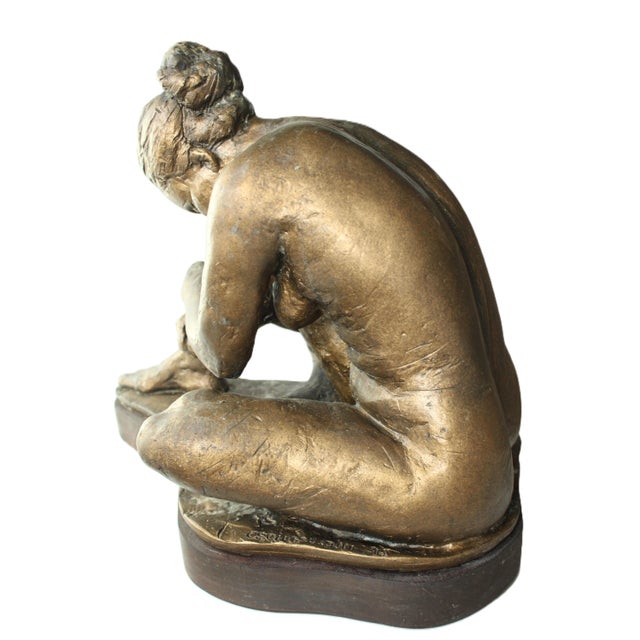 Art Deco Ext. Large Signed French Bronze Overlay Sitting Nude Statue/16" For Sale - Image 3 of 6