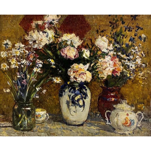 Beautiful dead nature with flowers and porcelain Decò wooden frame This piece is attributed to the mentioned...