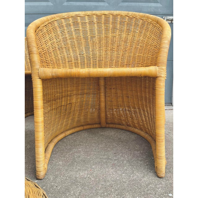 Wood Mid 20th Century Wicker Barrel Chairs- Set of 6 For Sale - Image 7 of 12