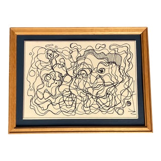 1980’s Original Wayne Cunningham Abstract Ink Drawing Framed For Sale
