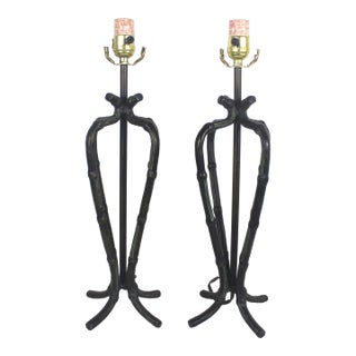 Vintage French Faux Bamboo Lamps With Bronze Finish - A Pair For Sale