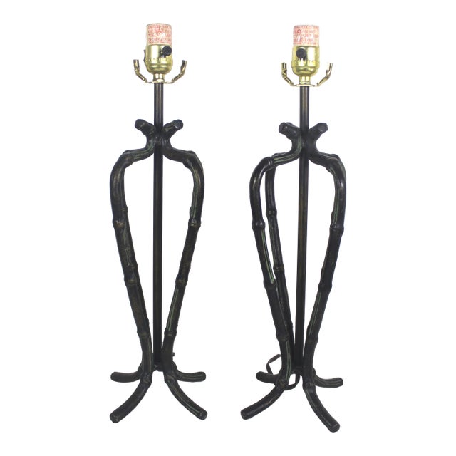 Vintage French Faux Bamboo Lamps With Bronze Finish - A Pair For Sale