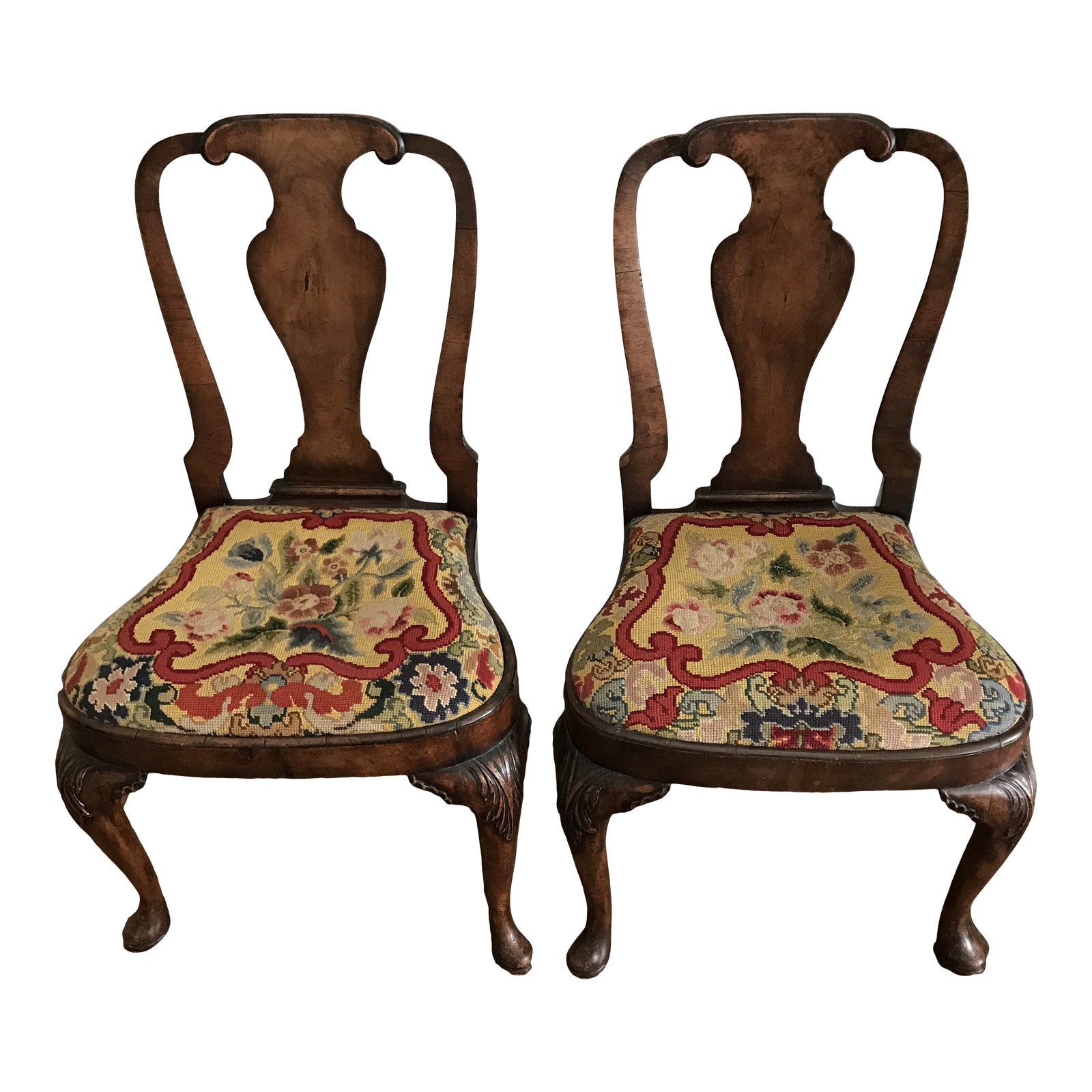 1790 Queen Anne Needlepoint Dining Side Chairs a Pair Chairish