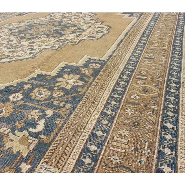 Vintage Turkish Oushak With Floral Medallion in Bronze, Blue Color 6'10 X 11'5 For Sale - Image 9 of 10