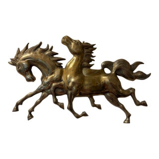 Brass Vintage Horses Wall Sculpture For Sale