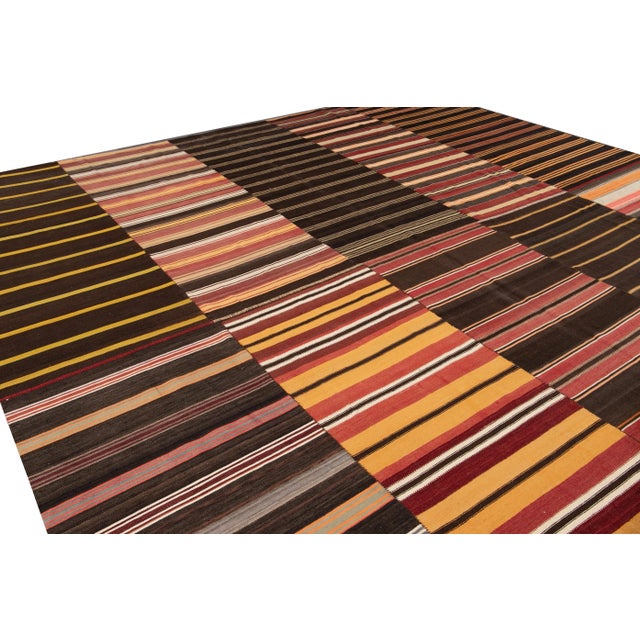 Mid-Century Kilim Handmade Striped Wool Rug For Sale In New York - Image 6 of 11