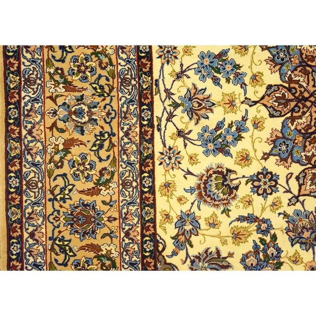 Beige 1950s Small Classic Beige Field Medallion Vintage Isfahan Wool Silk Carpet Rug For Sale - Image 8 of 12