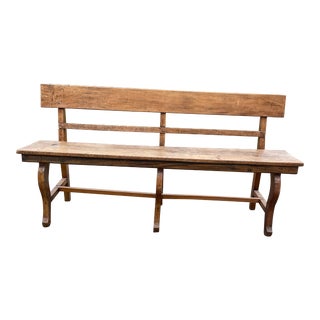 19thC French Plank Wood Bench For Sale