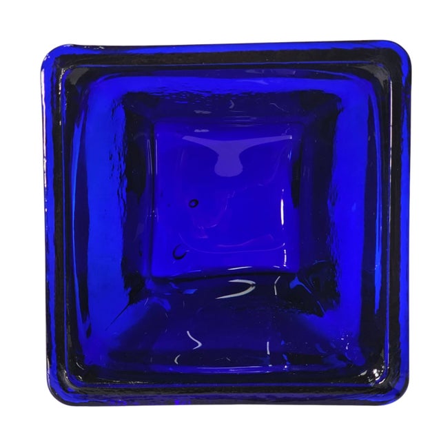 Glass Cobalt Blue Recycled Heavy Optic Glass Square Vessel 4.75" For Sale - Image 7 of 9