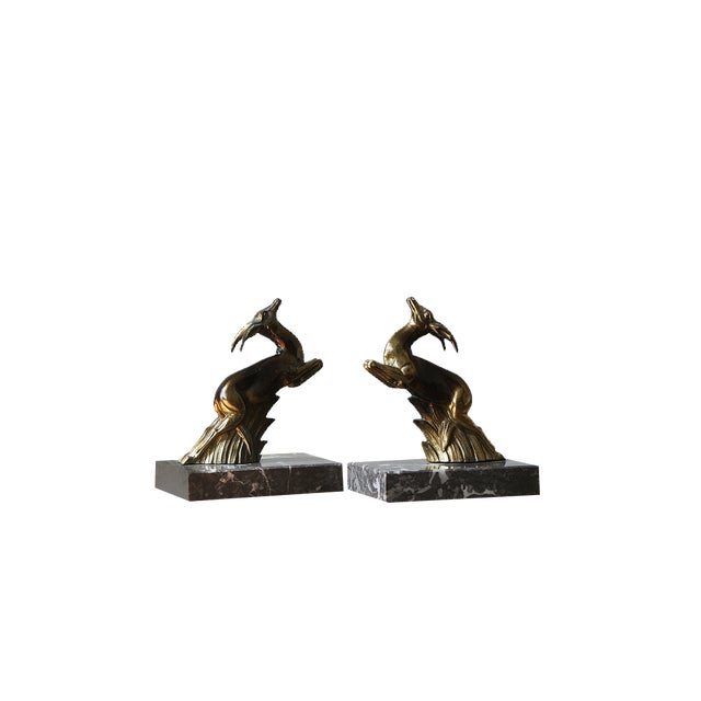 Antelope Bookends on Marble Bases, 1930s, Set of 2 For Sale