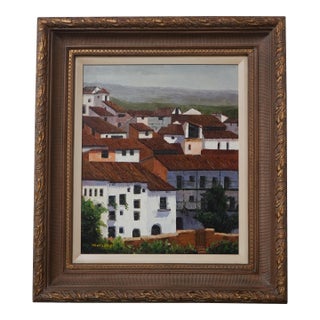 Maison Artist Signed Mediterranean Oil Painting on Canvas For Sale
